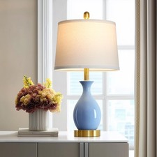 24  Light Blue Ceramic Table Lamp for Living Room, Modern Classic Bedside Lam...