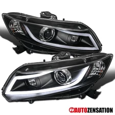 Fit 2012-2015 Honda Civic Coupe Sedan Black LED Tube Projector Headlights 12-15