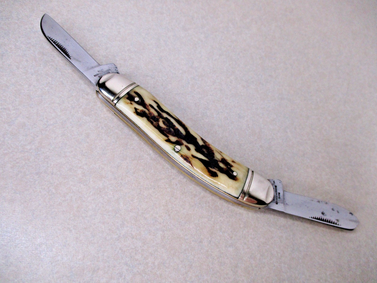 Vintage RIGID Solingen Germany Stag Folding Knife 2 BLADES Bulldog 