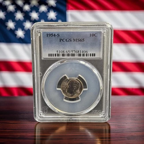 1954-S 10c Silver Roosevelt Dime PCGS MS65    Lot #484