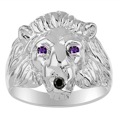 RYLOS Lion Head Ring Gemstone Eyes & Diamond Mouth   Sizes 6-13 Sterling Silver
