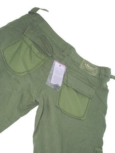 Liu Jo Donna Pantalone Pinocchietto Verde Viola Prugna Capri Tasche Casual Lino - Foto 29 di 43