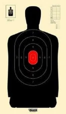 B34 Silhouette Targets - Black With Red Center Targets, Pack of 50