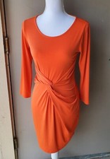 Metaphor Dress Womens Small Tangerine Front Twist Stretch Long Sleeve