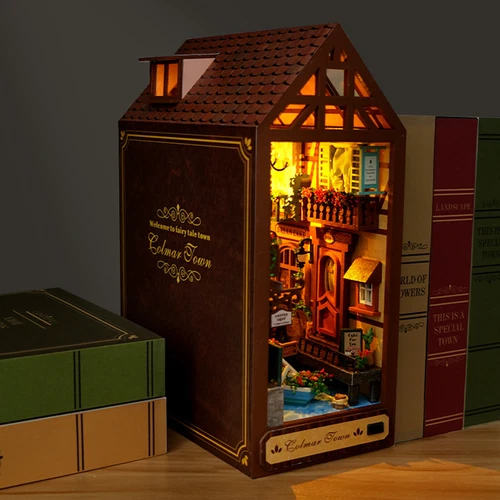 Kit puzzle in legno fai da te Book Nook 3D angolo libri kit modello casa delle bambole kit con LED - Foto 4 di 70
