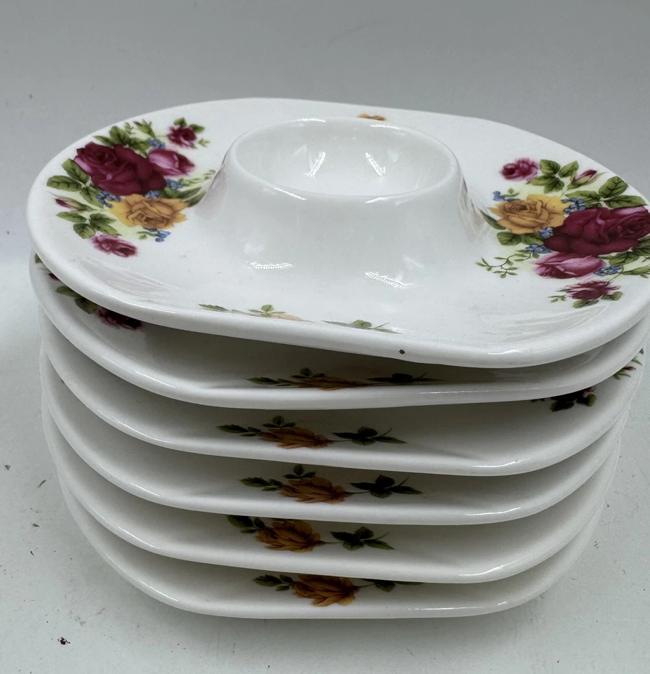 Lote de 6 tazones redondos de cerámica floral brillante blanco Porser Chip & Dip de 5 pulgadas Foto 3 de 4