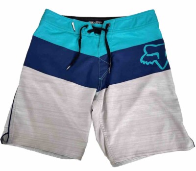 Fox Racing Board Shorts Swim Trunks Mens Size 28 Logo Stripe Fox Head Long  Short