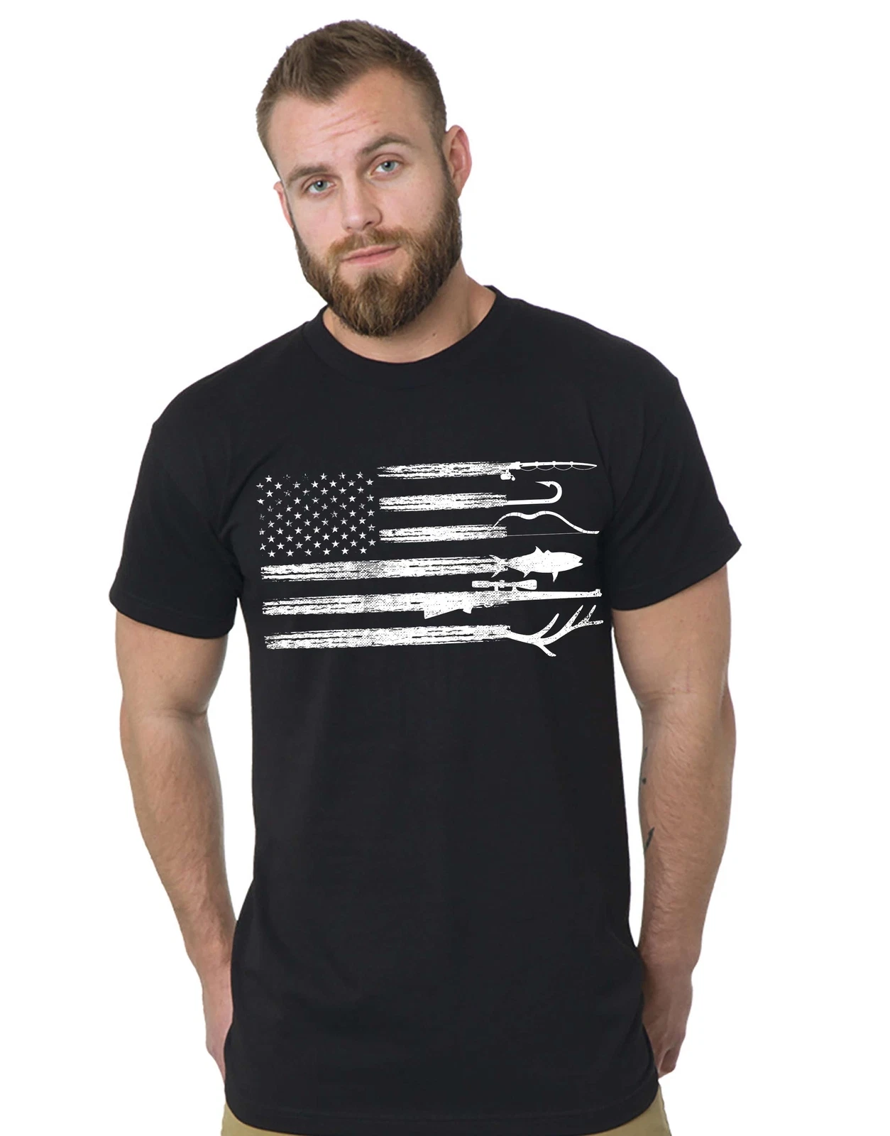 Men's Hunting Fishing Shirt USA Flag Nature Camo Shirt Father Dad Papa Gift