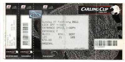 Ticket ENG Arsenal London v Birmingham City 27/02/2011 Carling Cup Final