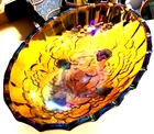 Vintage Footed Bowl Indiana Carnival Glass Harvest Grape Oval Amber Iridescent