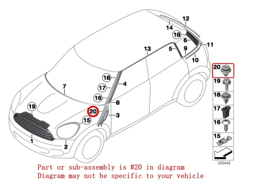 20x Exterior Trim Cover Clip 51-13-9-804-996 For Mini Countryman Paceman Cooper - Imagem 2 de 4