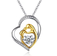 Mother and Child Necklace Mom Daughter Son Infinity Heart Love Pendant CZ Box S2