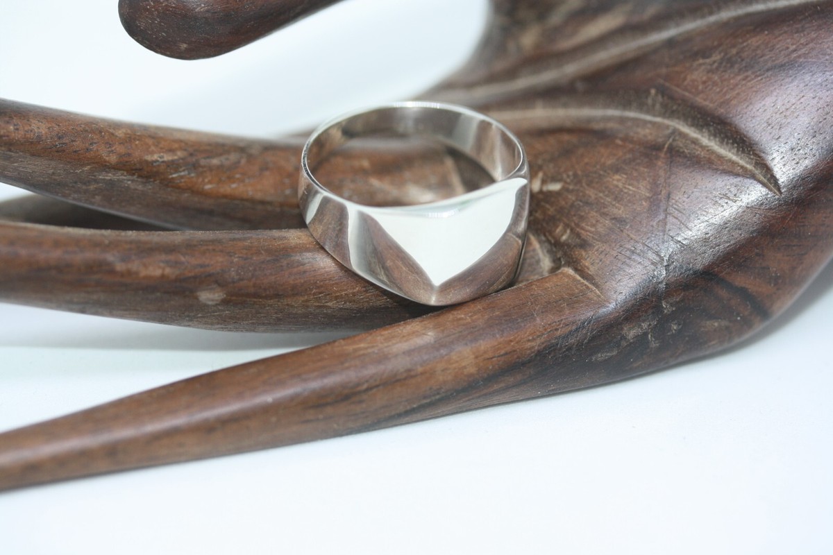 【 】SilverRing925 Curve Design Statement Designer 925 Sterling Silver Gold Curved Flat Surface