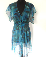 Coppernob Blue Brushstroke Print Chiffon Silk Tunic Dress UK 8-12 *bnwt* vtg y2k