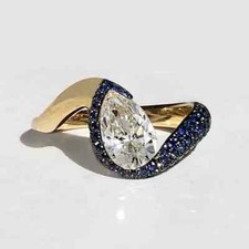 2.25Ct Pear Cut Lab Created Diamond Women's Wedding Ring 14k Yellow Gold Plated