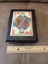 King Of Hearts Wood Storage Box ~ Wood/Ceramic Playing Cards Holder~ 6” X 5”