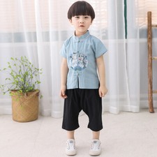 2x Chinese Ancient Hanfu Kids Boy Tang Suits Cotton Outfits Toddler Ethnic Retro