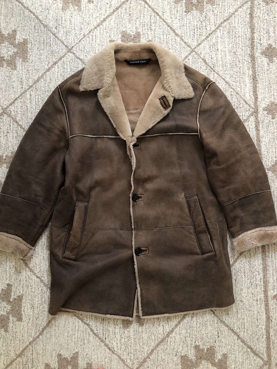 Andrew Marc Brown Shearling Sheepskin Lamb Fur Coat Medium | eBay