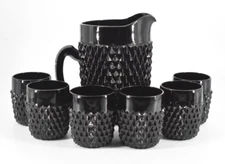 7-Piece VTG Indiana Glass Tiara Cameo Black Diamond Point Pitcher and 6 Glasses