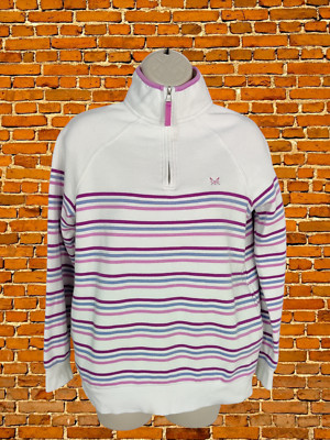 Crew Clothing DAMENPULLOVER GRÖSSE UK 10 WEISS GESTREIFT PULLOVER 1/4-REISSVERSCHLUSS OBERTEIL