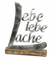 Schriftzug Lache Liebe Lebe Aus Aluminium / Mango 32 Cm