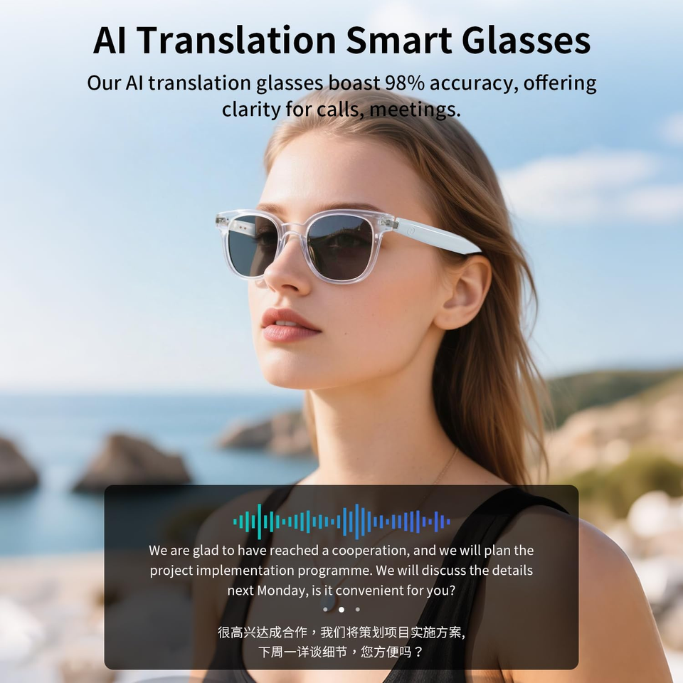 AI Translation Glasses Bluetooth Smart Glasses 160+ Languages with Call ...