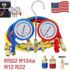Ac Manifold Gauge Set Ac Refrigeration 3 Way Hose Fit For R502 R134a R12 R22