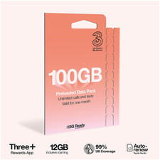 Three PAYG Voice SIM Pack - Loaded with 100GB of Data, Unltd Calls & Texts
