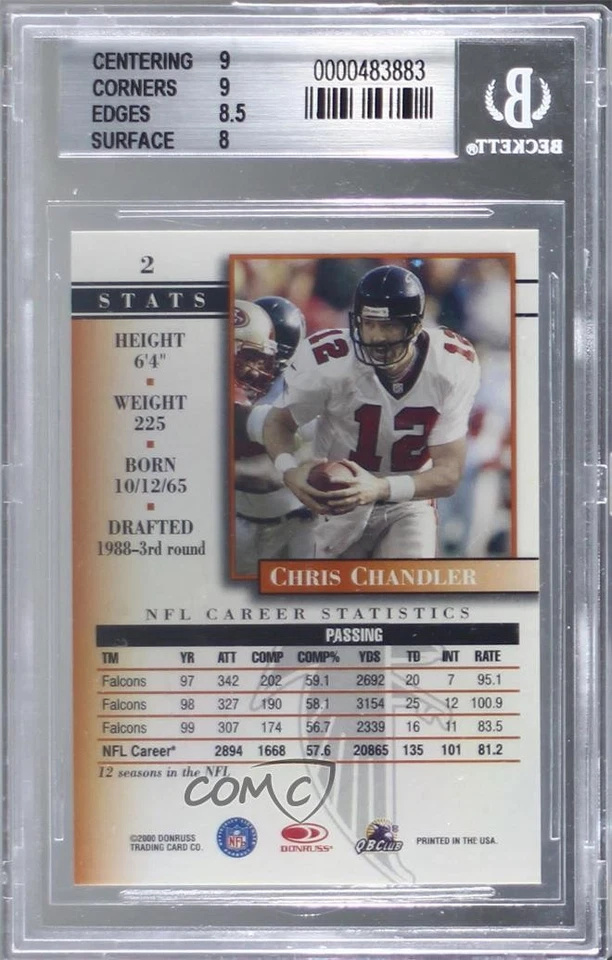 2000 Donruss Preferred QBC Graded Series /1125 Chris Chandler #2 BGS 8.5 - Image 2 of 2