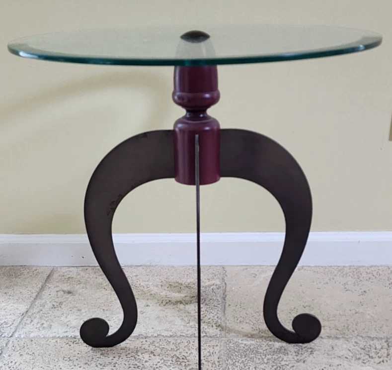 Post Modern Studio End Table Cleverly made with Metal Legs Wood Center Rod Cool! - Image 2 of 4