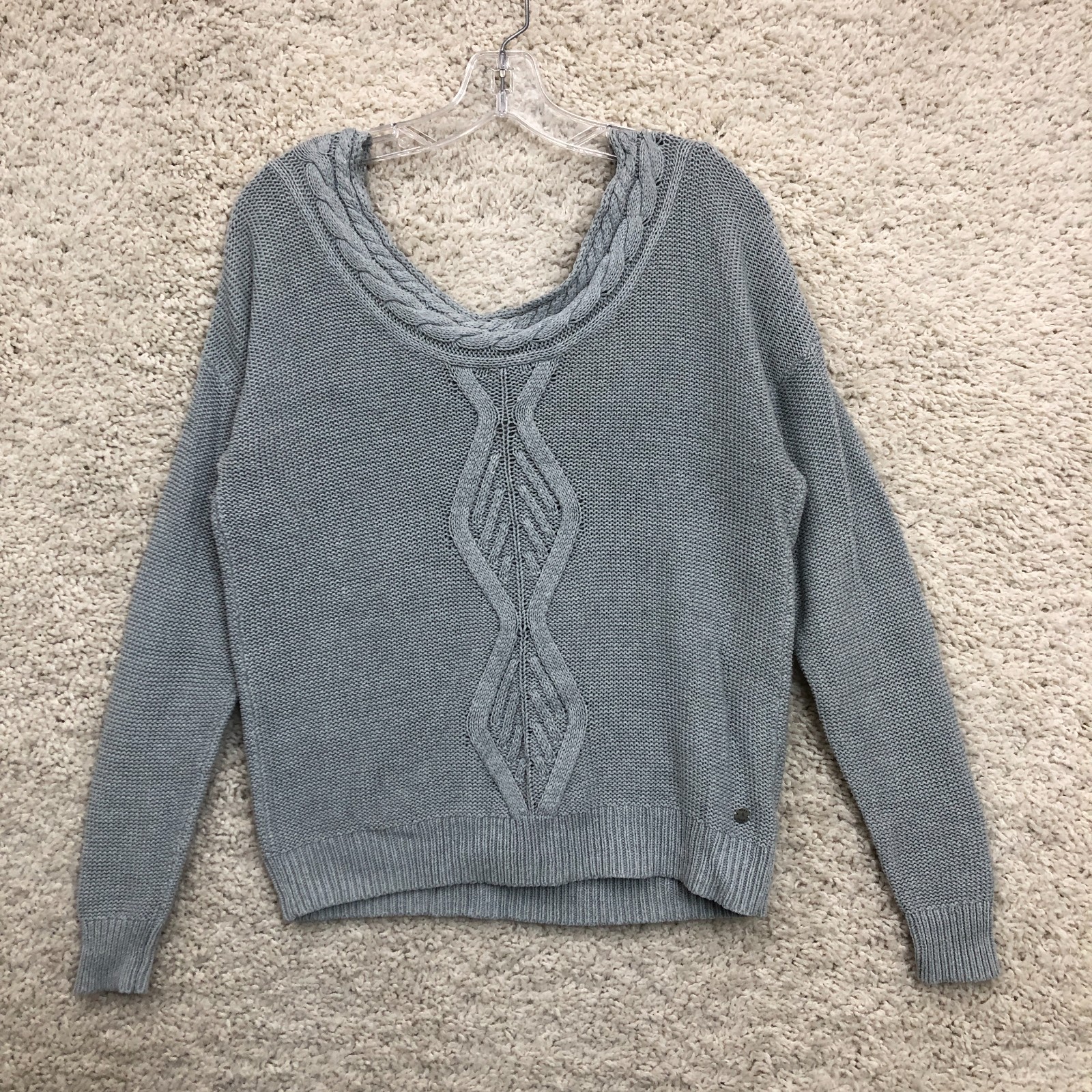 Roxy  Sweater Small Adult Gray Cable Knit Pullover Scoop Neck Pullover Womens S