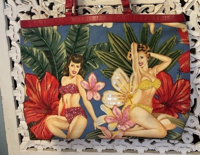 Isabella Fiore Rare Bag Beaded Vintage Hawaiian Pin up Girls
