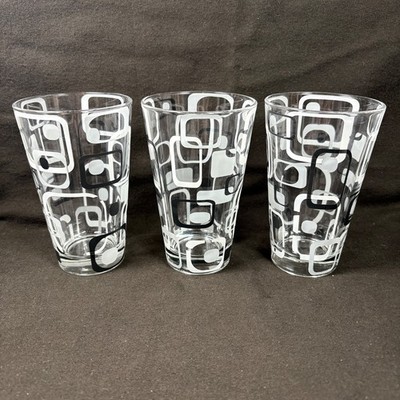 Cerve Italy Highball Glasses Set of 3   Blk/White/Gray Geometric   Screen Prntd