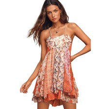 RAGA Women's Smocked Floral Print Spaghetti Sheer Overlay Mini Dress Size Medium