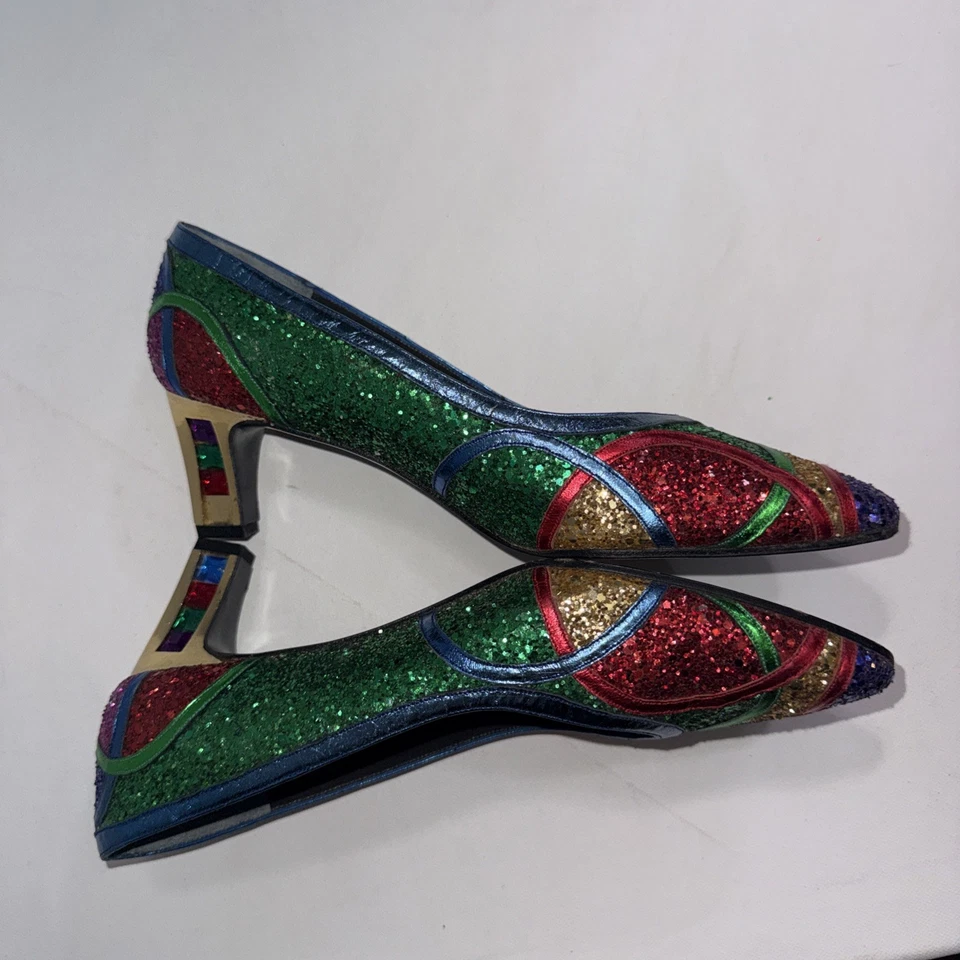 Zapatos de tacón vintage Margaret Jerrold retro fiesta navideña brillo con joyas 7 Foto 2 de 4