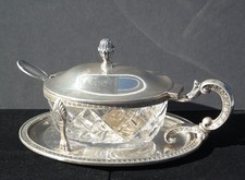 Italian 800 Silver Crystal Glass Condiment/Caviar Dish 20th Century