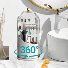 Toothbrush Holder with Sliding Lid, 360  Rotating Makeup Brush Storage Rack