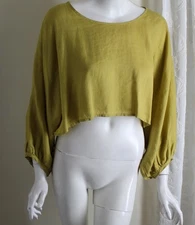 Match Point Sz S OLIVE OIL Sculptural Lagenlook Cropped Top Blouse Shirt Top