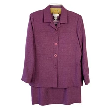 Henry Lee Purple Tweed Polyester Blazer Pleated Skirt Suit Womens 10