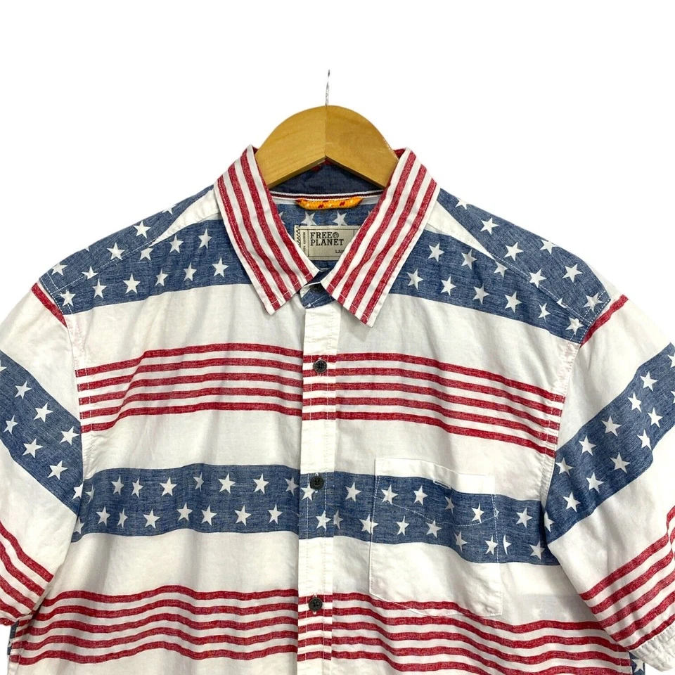 Free Plane Men's Shirt Size Large White Flag Colors USA Short Sleeve Button Up - Image 3 of 4