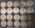 Roll of 20 Walking LIberty Half Dollars Assorted Dates circulated.