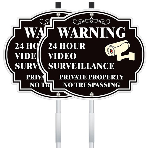 Video Surveillance Sign Outdoor with Stake-12" x 28" No Trespassing Private P... - Picture 1 of 8