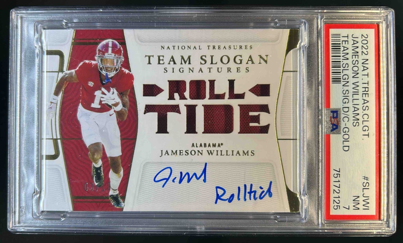 Jameson Williams Panini National Treasures Collegiate Team Slogan Signatures Die-Cuts #SLJWI Gold