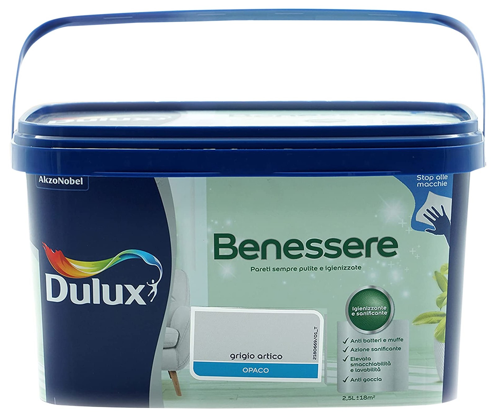 Pittura lavabile antimacchia Grigio Artico da Rullo (2,5 Litri), Dulux Benessere