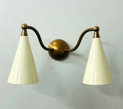 2 Light Mid Century Modern Wall Sconce Light Fixture Handmade Brass Wall Lamp