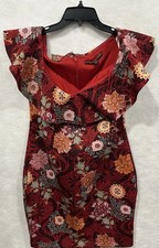 Guess Red Elysian Floral Shaye Off Shoulder Fitted Scuba Dress Large