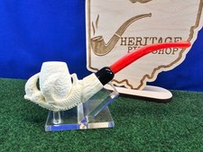 MBSD Classic Talon Block Meerschaum Pipe Bent Red Acrylic Army Stem, Bag