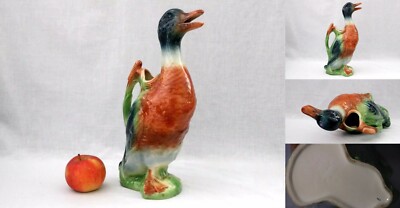Saint-Clement, France, faience jug, drake, barbotine, 1930s