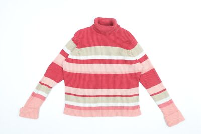 Senoma Damen Pullover Pulli rosa Rollkragen gestreift Baumwolle Größe XL