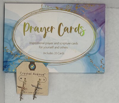 Goldtone Blessed Script Cross Earrings With 20 Inspirational Prayer Cards